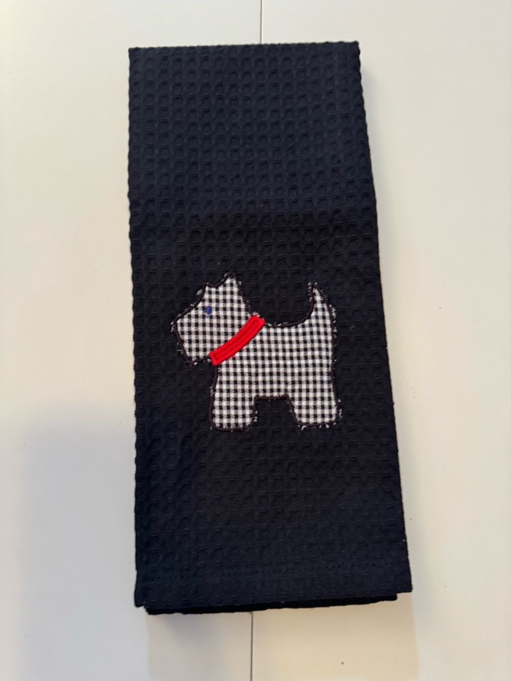 NEW Black Scottie Dog Appliqué Kitchen Towel Scottish terrier Made to order - Picture 5 of 5